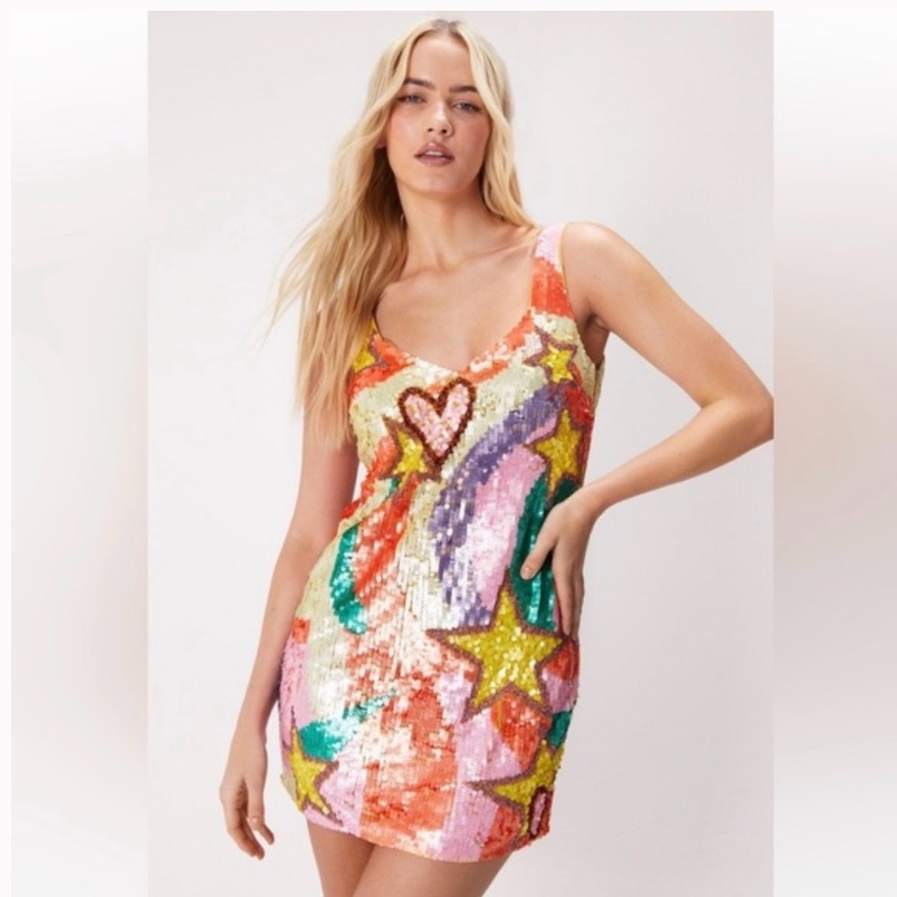 NWT Nasty Gal Nasty Gal Sequin Star and Heart Mini Dress